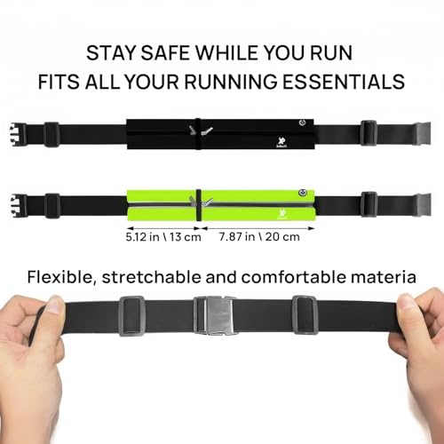 Slim Running Belt Waist Pack for Men Women, Sports Bags, Bum Bags, Water Resistant Fanny Pack with Headphone Port & Reflective Strip, Adjustable Pouch Phone Holder for Workout, Hiking(Neon Green)
