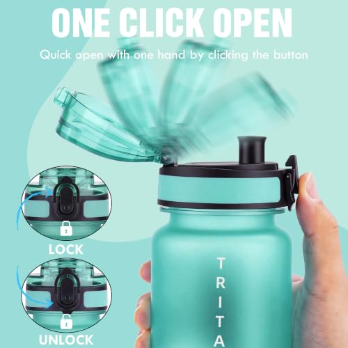 OLDLEY 32oz Sports Half-Frosted Clear Water Bottle with Anti-Dust Chug Lid - color: Half‑Frosted Mint