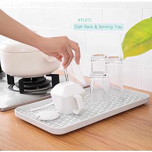 2Packs Serving Tray & Dish Rack & Flat Drain Board, Multi-Use Tray for Serving, Fruit Drain, Cup Drain, Vegetable Drain, White & Grey, Perfect for Coffee, Kitchen, (6.69W x 12.2L) - size: 6.69W x 12.2L- 2packs