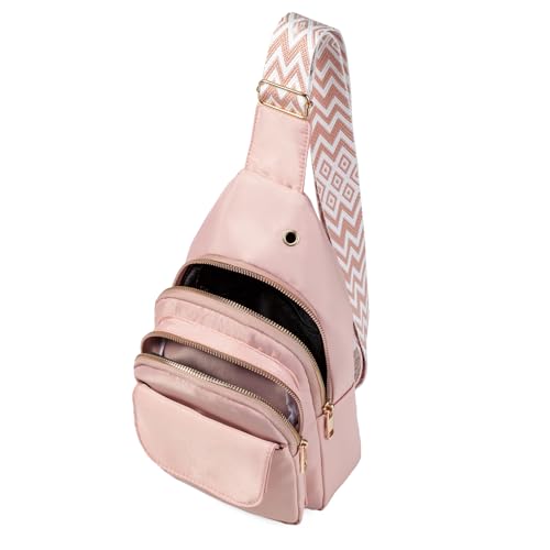 AOSTIHOT Crossbody Sling Bag Small Sling Backpack for Women, Chest Daypack Crossbody Shoulder for Travel Sport Running Hiking - color: M Pink