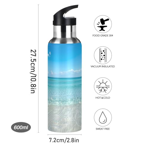 OTVEE Blue Ocean Water Bottle Sports Water Bottle Insulated Stainless Steel Hot Cold Water Mug with Straw Lid & Handle for Sports Gym 20 oz - color: Blue Ocean