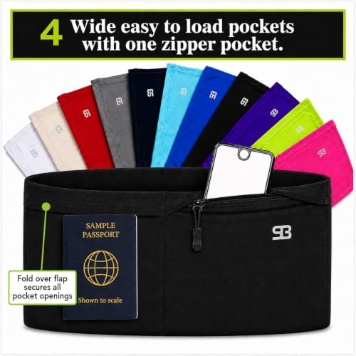 StashBandz Running Belt, Money Belt, 4-Pocket Phone Holder with Zipper - color: Red, size: Medium