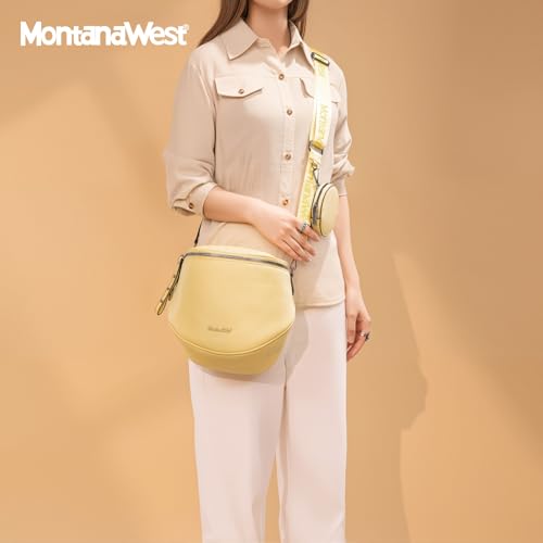 Montana West Crossbody Bag for Women, Vegan Leather Bum Bag with Coin Purse - color: Yellow