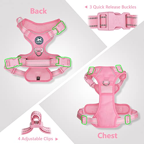 PoyPet No Pull Dog Harness, Reflective Vest with 2 Leash Clips & Handle - color: Light Pink(Matching Trim), size: S