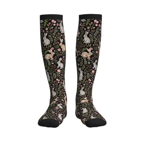 Tie Dye Compression Socks Knee High Support Socks For Women Men Running Athletic Hiking - color: Bunny