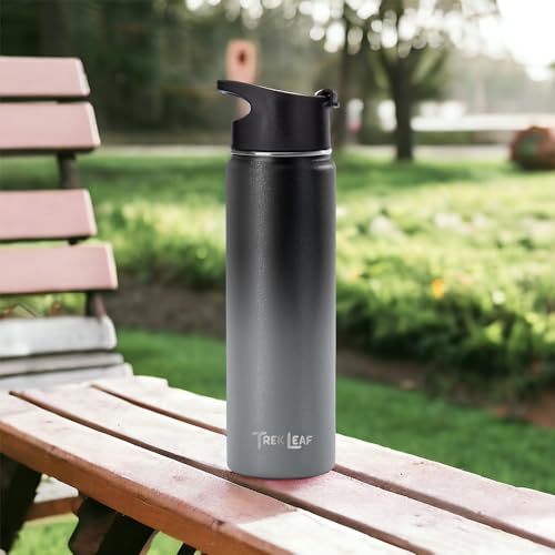 Travel Water Bottle with 3 Lids (Spout, Straw, Flip) Leak Proof, Quality, Vacuum Insulated, Stainless Steel (Charcoal Fog, 22 oz) - color: Charcoal Fog, size: 22 Ounces