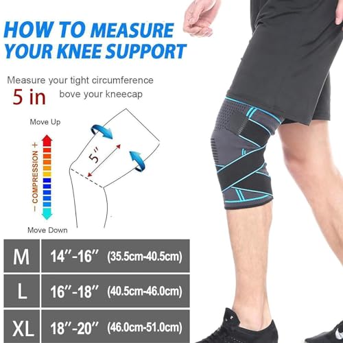 Seitaku Knee Brace for Men Women, Knee Compression Sleeve with Straps - size: Medium