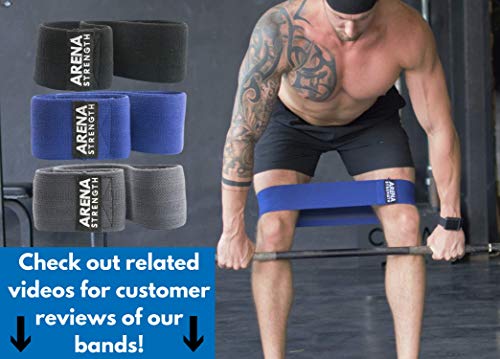 Arena Strength Fabric Booty Bands - Fabric Exercise Bands for Legs and Butt | Fabric Resistance Bands | Hip Resistance Bands with Workout Guide and Carry Case - color: Gray, Blue, Black