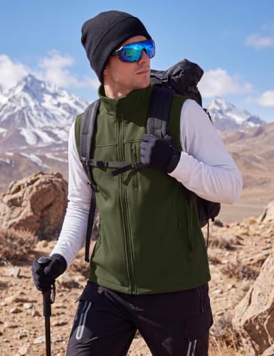 MAGCOMSEN Men's Softshell Golf Vest Outerwear Lightweight Fleece - color: Army Green, size: Large