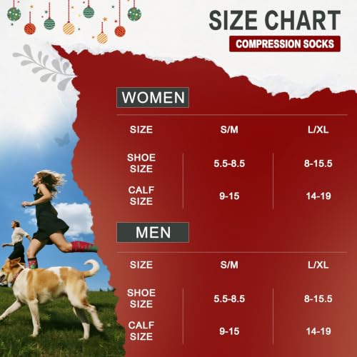 6 Pairs 20-30 mmHg Knee High Compression Socks, Unisex, Running, Travel - color: 01-christmas Multicolor, size: Small-Medium