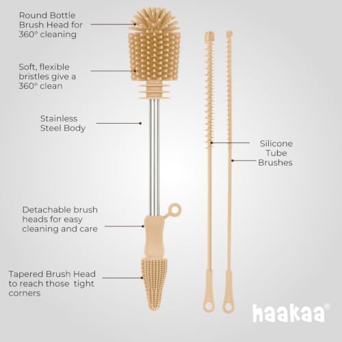 Haakaa Food-Grade Silicone Double-Ended Cleaning Brush (Brush-Champagne) - color: Brush-champagne