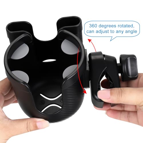 Accmor Stroller Cup Holder with Phone Holder, Bike Cup Holder, Walker Scooter Wheelchair Cup Holder Attachment, Universal Cup Holder for Uppababy Graco Strollers - color: All Black Carbon Fiber Texture