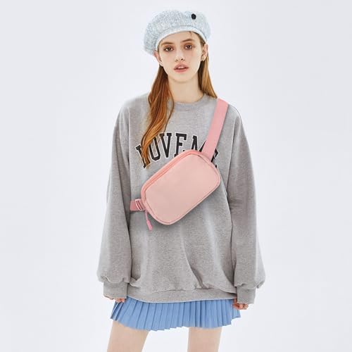 Fanny Pack Crossbody Bag for Women and Men, Belt Bag for Hiking Bum Bag with Adjustable Strap,Casual Cell Phone Pouch，Waist pack for Running Workout Sports Travel Pink