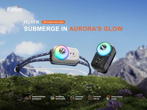 Fenix HL17R Camping Headlamp, 500 Lumen Ultralight USB Rechargeable Clip-On Flashlight, Waterproof Running Hiking with Red & Multicolor Light, Gesture Sensing, Lumentac Organizer (White) - color: White
