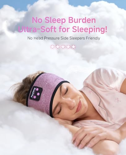Perytong Sleep Headphones Wireless, Bluetooth Headband Sports Sleeping Headphones Sleep Mask Earbuds Breathable Wireless Music Headband for Side Sleepers Sleeping Travel Workout Running Air Travel - color: HB Purple