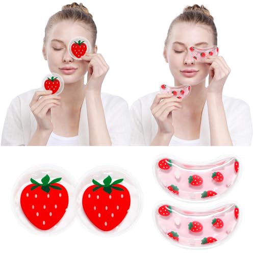 4PCS Gel Eye Ice Pack Set Reusable, Cold and Hot Compress for Eyes - color: Strawberrys