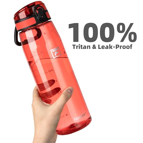 Fanhaw 32 oz Clear Plastic Water Bottle, Chug Lid, Red - color: Red