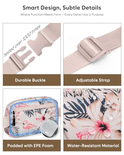 Pritent Fanny Packs for Women Crossbody Belt Bag With Zipper Back Pocket - color: Flamingo Print, size: Small