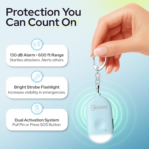 Rechargeable Personal Alarm Keychain, 130dB Siren, LED Light, Blue - color: B - Blue