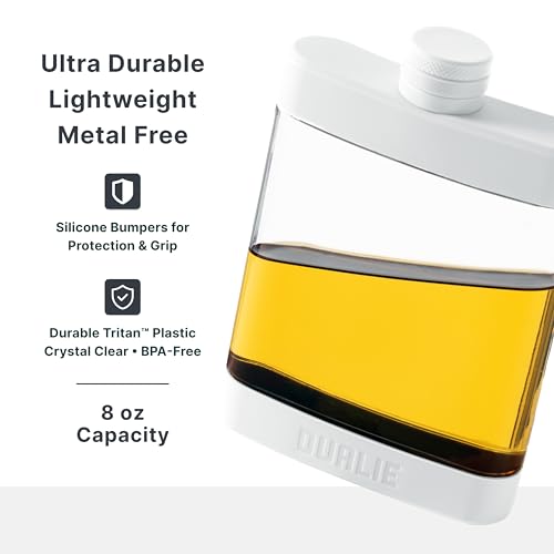 DUALIE 8 oz Hip Flask for Liquor - Shatterproof Alcohol Flasks with Clear Tritan Plastic and Silicone Grip - Flask Gift for Men & Women - White - color: White