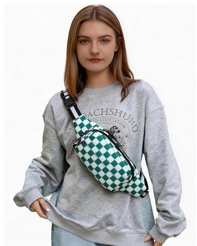 AIBEARTY Fashion Fanny Pack Small Checkered Waist Pack Belt Waist Bag Pack Pouch with Adjustable Strap for Sport Running,Camping,Trip - color: Green Check Pattern