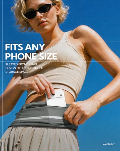 WATERFLY Running Belt Fanny Pack No-Bounce Large Phone Holder for Men Women - color: Grey, size: Large