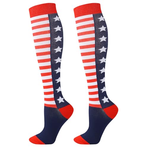 Junely Compression Socks for Women Knee High Socks Funny - color: American Flag