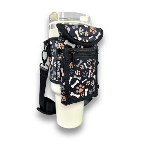 Drink Handlers Drink Carrier with Pocket Purse - Versatile Water Bottle Holder with Strap -Velcro Strap Fits Around 30-40oz Tumblers - Puppy Paws - color: Puppy Paws
