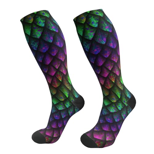 Compression Socks Women And Men For Nurses Travel Pregnancy Recovery Running Athletic - color: Rainbow Dragon Scales Skin