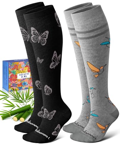 Bamboo Viscose Compression Socks for Women Men - color: Butterfly and Hummingbird, size: Small-Medium