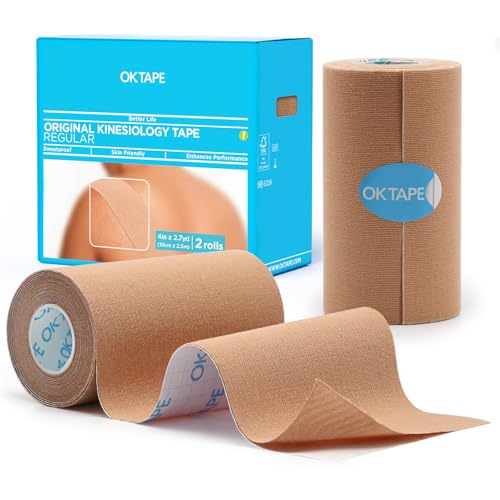 OK TAPE Extra Wide Kinesiology Tape, 4 Inch Wide Uncut Roll - color: Beige, size: 2 Rolls-Uncut