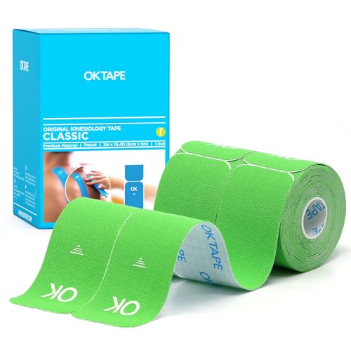 OK TAPE Kinesiology Tape 10" Precut Elastic 20 Strips 2in x 16ft, 2 Rolls - color: Lime, size: 2 Rolls