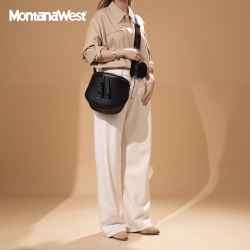 Montana West Crossbody Bag for Women, Vegan Leather Bum Bag with Coin Purse - color: Black