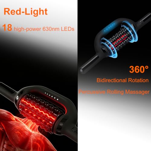 Electric Rolling Massager with Red Light, 6-Speed Percussive Massage Roller for Muscle Recovery, Rechargeable Rolling Massager with Hands-Free Base, for Arm, Back, Abdomen Leg & Foot