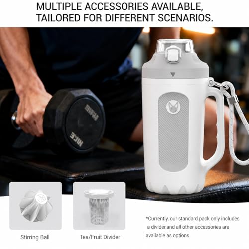 32oz Insulated Water Bottle Multi-Function Sports Jug with Handle & Magnetic Blender - Leak Resistant for Baseball Football Gym & Outdoor Activities (Pure White & Light Gray) - color: Pure White & Light Gray