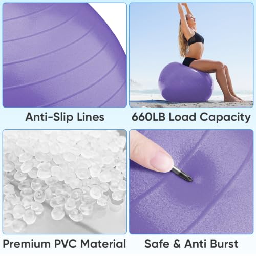 APEXUP Yoga Ball, 660 lbs Anti-Burst Exercise Ball with Pump, 5 Sizes - color: Purple, size: S (15"~18") 45cm