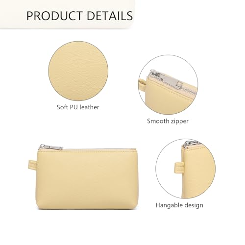 Small Makeup Bag for Purse, Leather Cosmetic (Almond Yellow) - color: PU/Almond Yellow