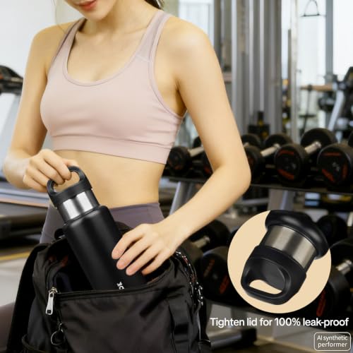 BJPKPK 18oz Insulated Water Bottle Stainless Steel Water Bottle with Handle - color: Black, size: 18 Ounces