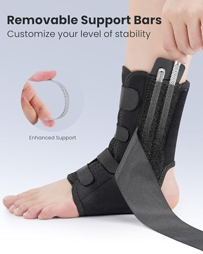 Ankle Brace Support Lace Up for Women & Men, 4 Stays for Sprains - color: Black – Upgrade Ankle (X-Large)