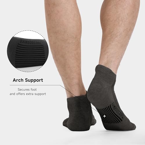 BAMBOO COOL Mens Athletic Ankle Socks Moisture Wicking Cushioned 8 Pack - color: 4*black/4*dark Grey, size: Medium