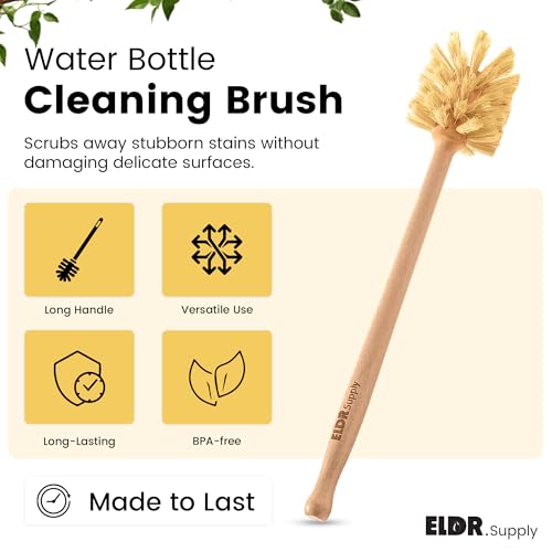 ELDR Supply Bottle Brush, 14in Extra Long German Beechwood Handle, Strong Hemp Bristles, Zero Waste, Cleans and Scrubs Hard to Reach Wide Mouth Jars, Glasses, and Tumblers - size: tall