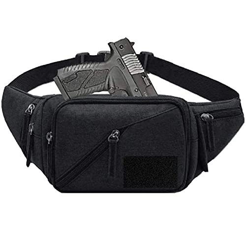 Concealed Carry Pistol Waist bag Tactical Conceal Carry Pistol Bag Fanny Packs Handgun Holster Pouch with Bottle&Gun Holder Fits 1911 Glock etc - color: Black