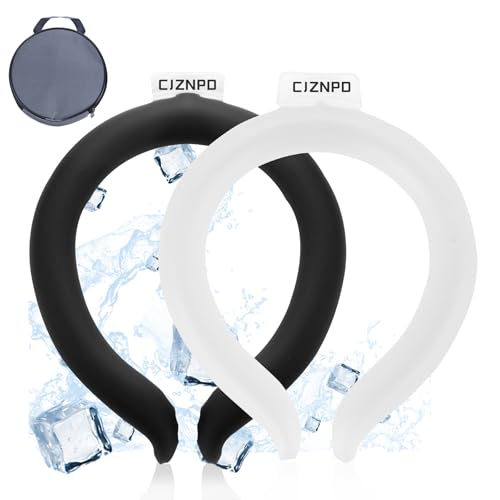 2PCS PCM Neck Cooling Tube with Insulated Bag, Reusable Ice Ring Neck Cooler Wrap, Wearable Cooling Neck Ring for Hot Weather in/Outdoor Sports, TPU Freezable Collar (Black+White) - color: Black+white