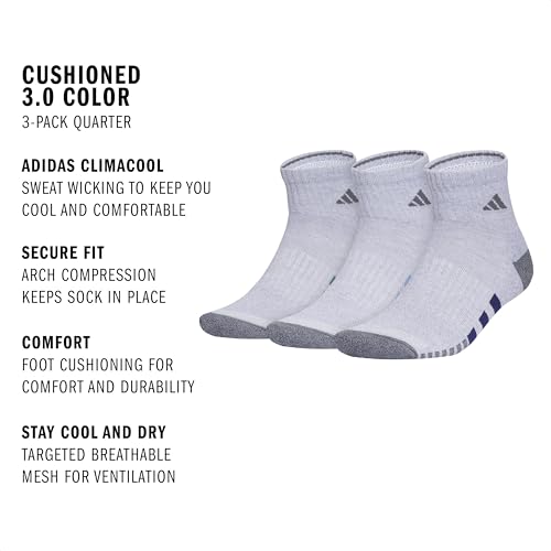 adidas Cushioned 3.0 3-Pack Quarter Socks - color: White/Grey/Preloved Teal Green/3/Color
