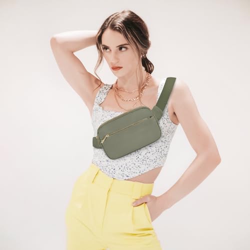 Fashion Fanny Bag-Waist Pack With Adjustable Belt Bag-Unisex Crossbody Pack Khaki Green - color: 3-Zipper Khaki Green