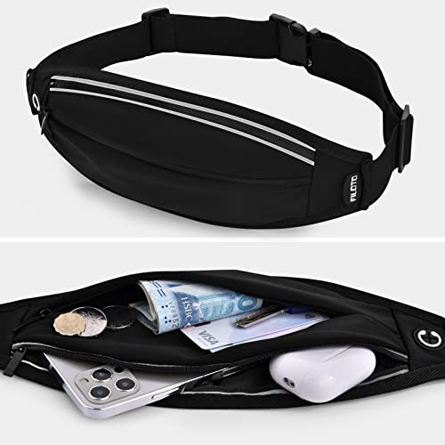 Running Belt Fanny Pack, Running Waist Pack for Women & Men USA Patented Hands-Free Reflective Runner Pouch Belt Fitness Workout Bag No-Bounce Adjustable Sport Travel Fanny Pack Cell (Black) - color: Black