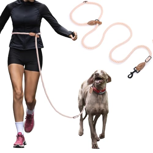 Mile High Life Hands Free Dog Leash, Crossbody Waist Leash with Genuine Leather Connection, Multifunctional Adjustable Slip Lead for Dog Walking Running (Light Brown, 8FT) - color: Light Brown, size: 8FT Hands Free