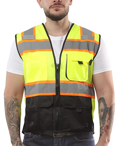 Kolossus High Visibility Safety Vest Front Pockets Silver Orange Reflective Tape for Men and Women Class 2 - size: 4X-Large