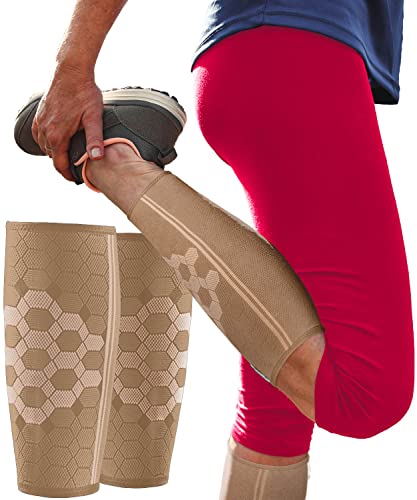 Sparthos Calf Compression Sleeves, Shin Splint Relief Men, Women - Beige-M - color: Desert Beige