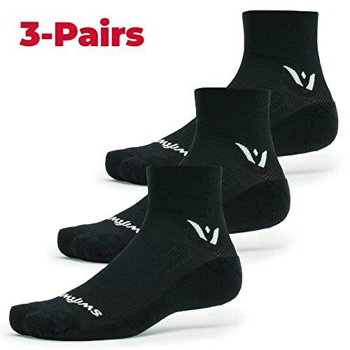 Swiftwick- PERFORMANCE Quarter Crew Running & Cycling Socks, Fast Dry, Cushion Crew Socks - color: Black - 3 Pairs, size: X-Large